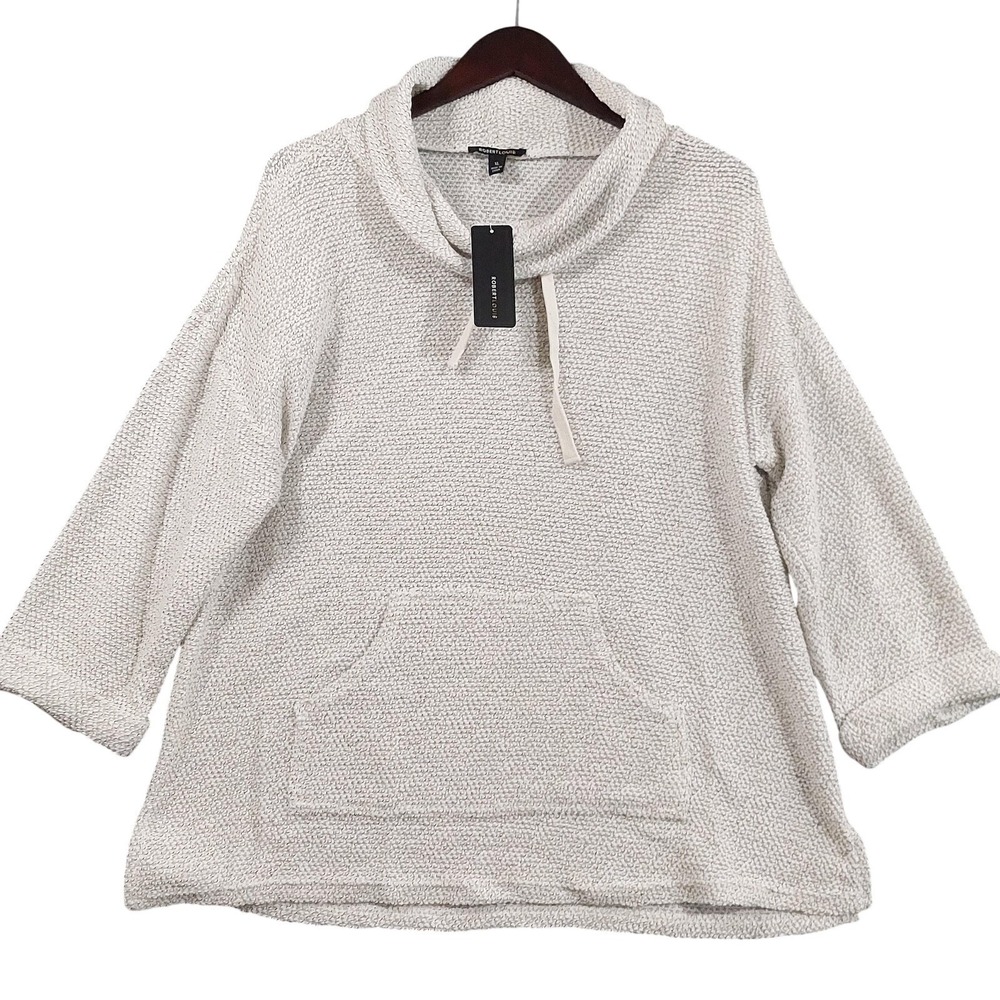 Robert Louis Sweater Tunic Womens XL Beige Cowl Neck 3/4 Sleeve Pocket Knit